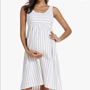 New Large White Striped Maternity Dress